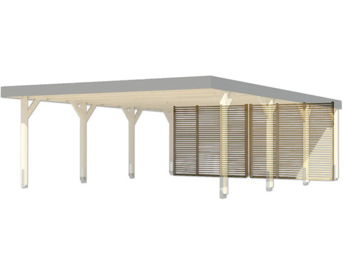 Holzcarport mit Lamellenwand für den Garten