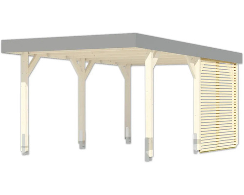 Holzcarport mit Flachdach und Sichtschutz