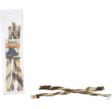 Snacks de peau de tête de bœuf Beetztees dans un emballage et deux snacks individuels