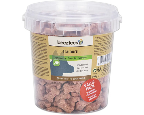 Beeztees Trainers friandises pour chiens aux légumes et betteraves rouges en pot transparent