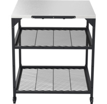 Table de grill avec plan de travail en acier inoxydable et deux grilles de rangement