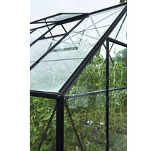 Serre avec fenêtres ouvertes et plantes à l''intérieur