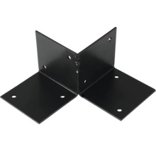 Équerre de fixation noire pour constructions en bois avec trous de forage.