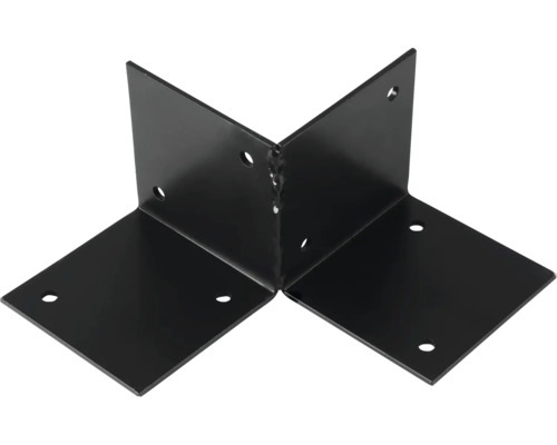 Équerre de fixation noire pour constructions en bois avec trous de forage.