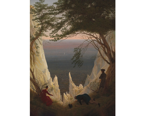 Peinture Falaises de craie sur Rügen de Caspar David Friedrich avec des arbres et des personnes