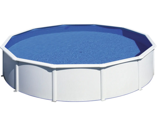 Ensemble de piscine hors sol à paroi en acier Planet Pool Vision-Pool Classic ronde Ø 550x120 cm avec groupe de filtration à sable, échelle, skimmer intégré, sable de filtration et flexible de raccordement blanc