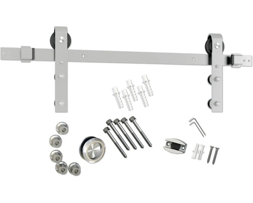 Set de ferrure Pertura pour porte coulissante Tius acier inoxydable brossé pour portes vitrées L : 2000 mm avec poignée encastrée