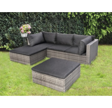 Gartenlounge-Set mit Ecksofa, Kissen und Hocker auf Rasen