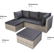 Gartensofa aus Polyrattan mit Fußhocker und Kissen