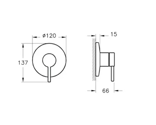 Technische Zeichnung einer Armatur mit Maßangaben
