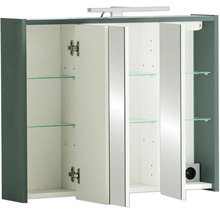 Spiegelschrank Lovis 74,5 x 16 x 62,7 cm grün 3-türig LED