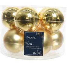 Zehn goldfarbene Weihnachtskugeln aus Glas, je sechs Zentimeter groß