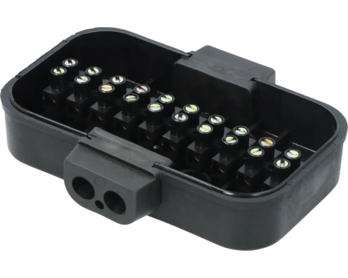 Schwarze Anschlussdose mit Schraubverbindungen