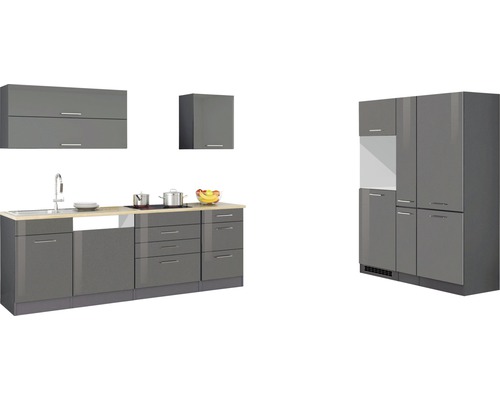 Held Möbel Küchenzeile Mailand 390 cm grau hochglanz zerlegt Variante reversibel