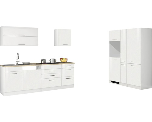 Held Möbel Küchenzeile Mailand 390 cm weiß hochglanz zerlegt Variante reversibel