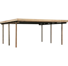 Abri de voiture en bois indépendant avec toit plat.