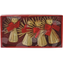 Quatre étoiles de paille anges avec ruban en set