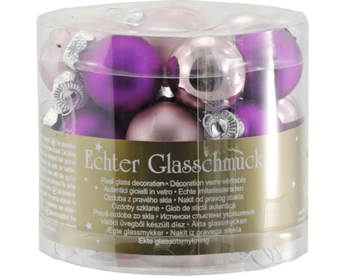 Weihnachtsbaumkugeln Glas Ø 6 cm lila 24 Stück Verpackung mit Christbaumkugeln aus Glas