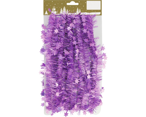 Lila Lametta Girlande mit Sternen für Weihnachtsdekoration