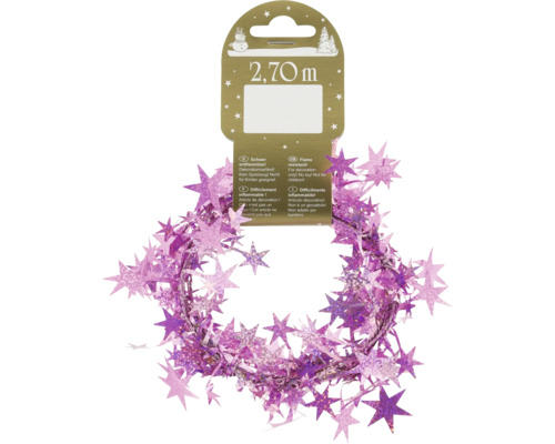 Guirlande d'étoiles holographique plastique L 270 cm rose Guirlande de guirlandes violette de 2,70 mètres de long avec des étoiles pour décorations festives