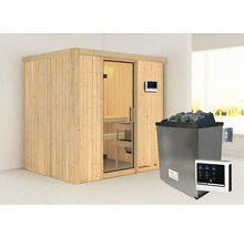 Holzsauna mit Saunaofen und Steuerung