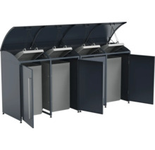 Cache-poubelle pour quatre poubelles avec couvercle rabattable et portes