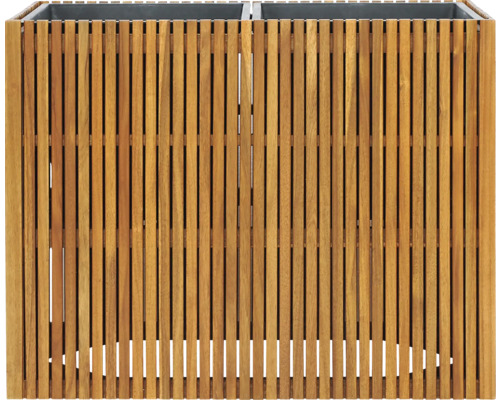 Blumenkasten aus Holzlatten mit zwei Pflanzeinsätzen