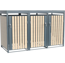 Cache-conteneurs pour trois poubelles avec habillage en bois