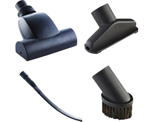 Vier verschiedene Staubsaugerdüsenaufsätze für die Reinigung von Böden und Möbeln