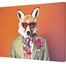 Tableau sur toile représentant un renard portant un costume et des lunettes de soleil