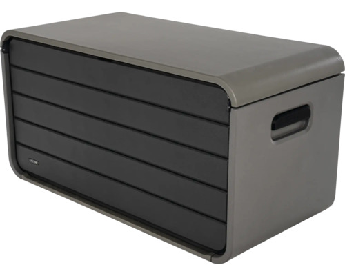 Aufbewahrungsbox für den Aussenbereich mit horizontalen Lamellen
