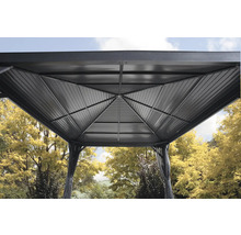 Vue détaillée du toit du pavillon avec toit en métal