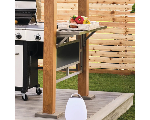 Grillplatz mit Grill, Tisch und Gemüse