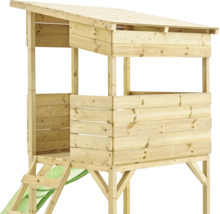 Spielhaus aus Holz mit Rutsche und Leiter