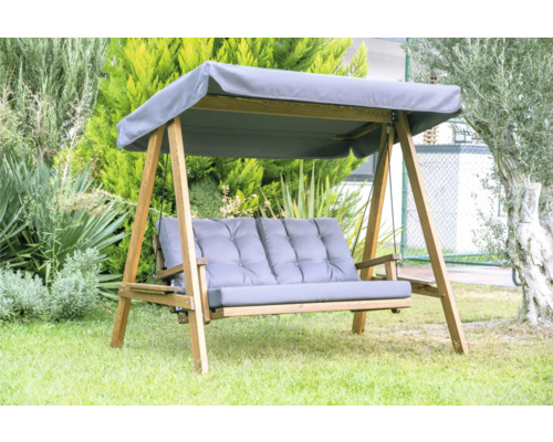 Balancelle de jardin en bois avec toit et coussins