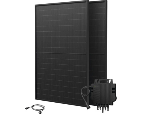 Zwei Solarmodule mit Wechselrichter und Kabel für die Stromerzeugung
