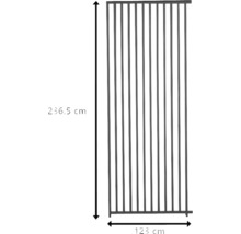 Abbildung eines Zaunelements mit den Maßen 236,5 cm Höhe und 123 cm Breite.