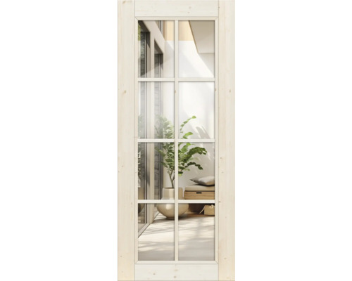 Porte en bois avec insert en verre et croisillons