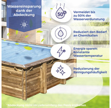 Piscine en bois avec couverture pour économiser l''eau