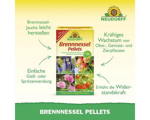 Packung Neudorff Brennnessel Pellets zur Herstellung von Brennnesseljauche für Zierpflanzen, Obst und Gemüse