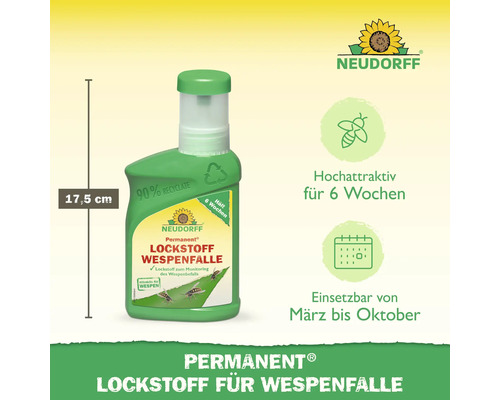 Neudorff Permanent Appât pour piège à guêpes, 17,5 cm de haut, composé à 90 % de matériaux recyclés, très attractif pendant six semaines, utilisable de mars à octobre.
