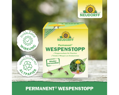 Neudorff Permanent Wespenstopp, ein Kappenaufsatz für Flaschen zur Wespenabwehr