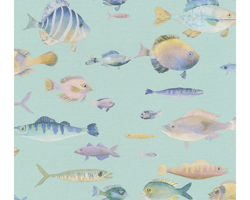 Papier peint intissé 39696-3 Pint Walls 2 poissons bleu multicolore Papier peint avec motif de poissons