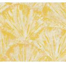 Papier peint structuré jaune avec motif d''éventail