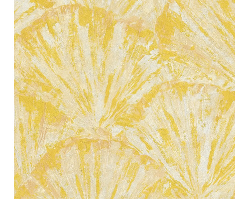 Papier peint structuré jaune avec motif d''éventail