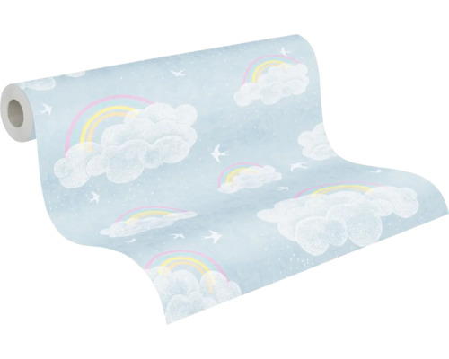 Rouleau de papier peint avec motif nuages et arc-en-ciel