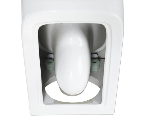 Gros plan d''une cuvette de toilette blanche avec éléments de fixation