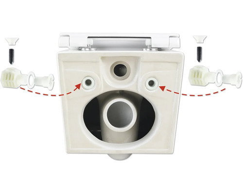 Vue détaillée de toilettes avec matériel de fixation