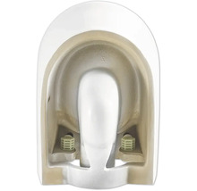 Vue intérieure de toilettes en céramique blanche