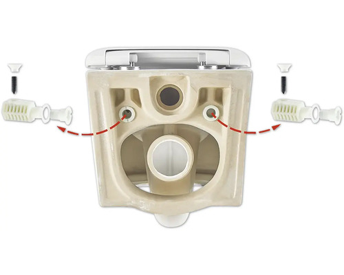 Detailansicht einer Toilette mit Befestigungselementen